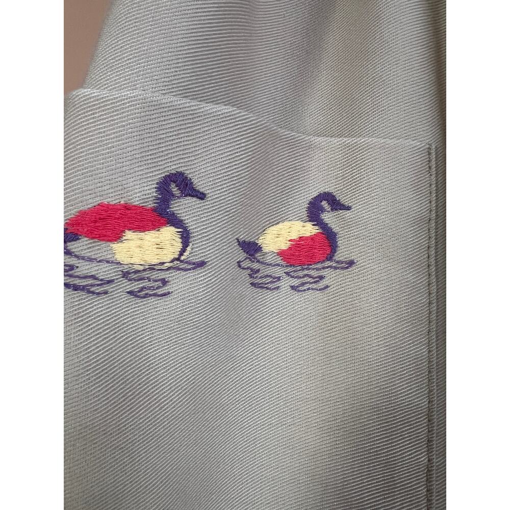 Vintage 80s Khaki Duck Embroidered Novelty Midi Skirt Elastic Waist 26-28" - Picture 3 of 6